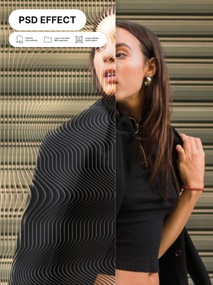 Free PSD portrait of person with fluted glass texture