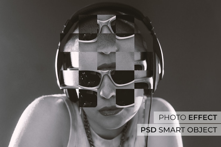 Free PSD portrait of person with fragmented shapes effect