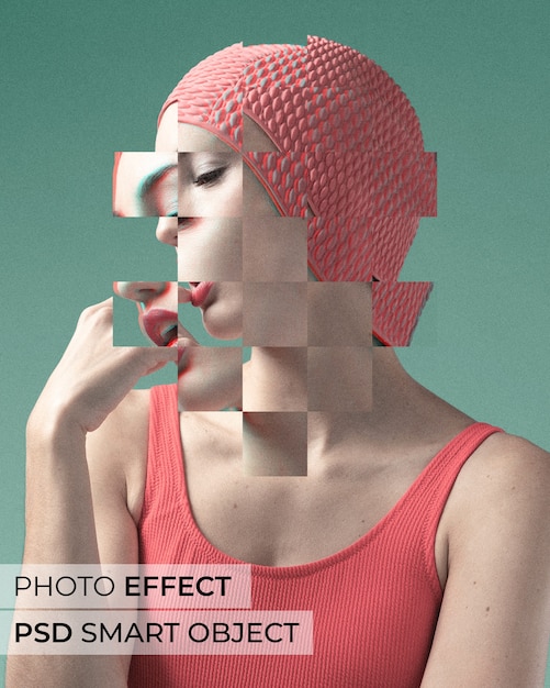 Free PSD portrait of person with fragmented shapes effect