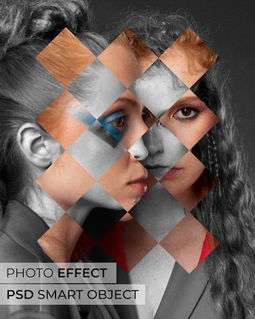 Free PSD portrait of person with fragmented shapes effect