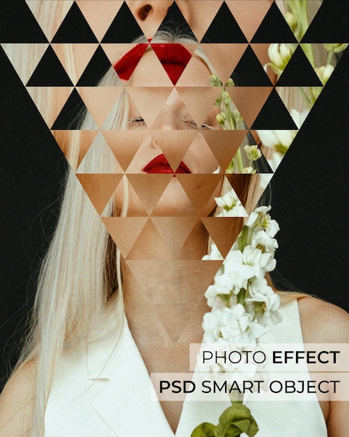 Free PSD portrait of person with fragmented shapes effect