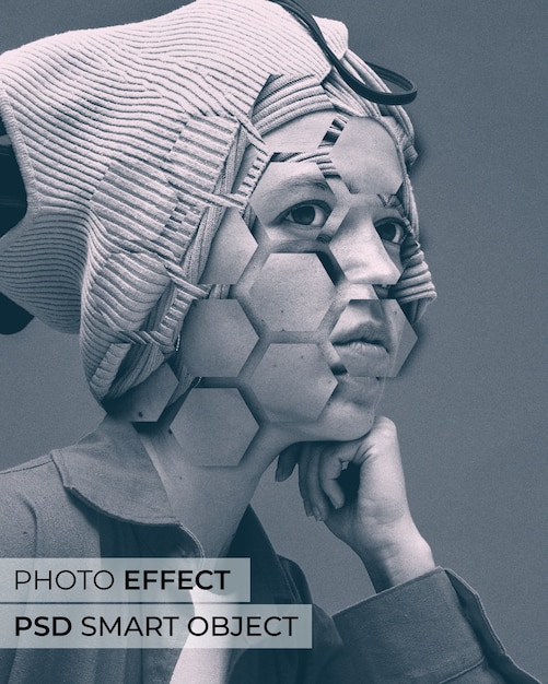 Free PSD portrait of person with fragmented shapes effect