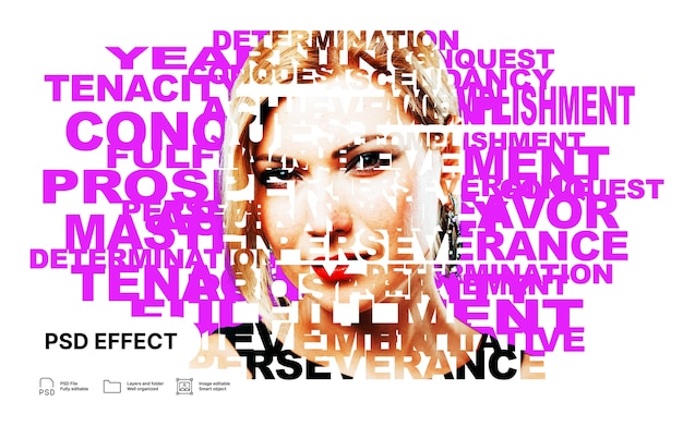 Free PSD portrait of person with typography effect