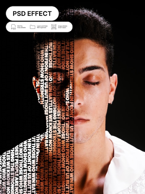 PSD gratuito ritratto di persona con effetto tipografico