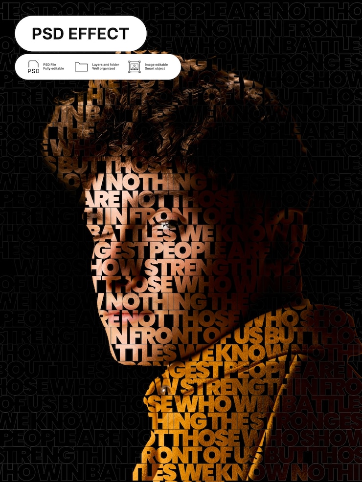 Free PSD portrait of person with typography effect