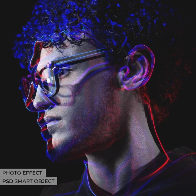 Portrait of person with vivid light contour effect