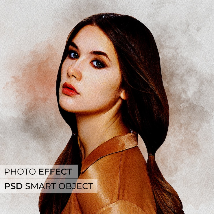無料PSD 水彩効果のモックアップを持つ人物のポートレート