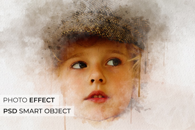 Free PSD portrait of person with watercolor effect mock-up