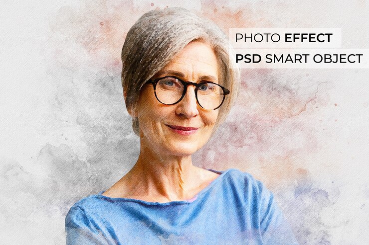 Free PSD portrait of person with watercolor effect mock-up