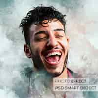 Free PSD portrait of person with watercolor effect mock-up