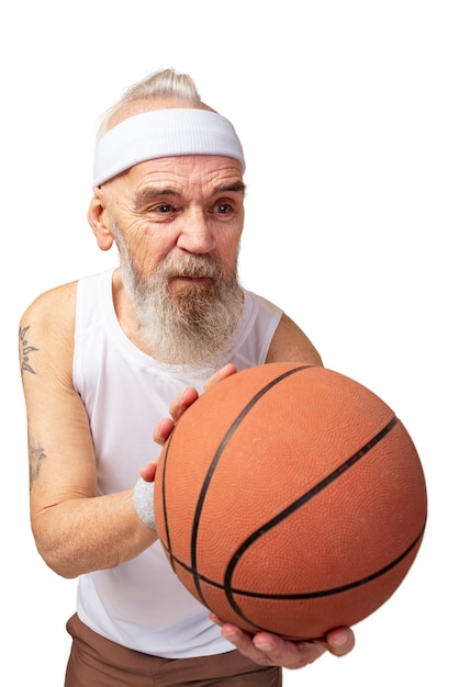 Free PSD portrait of senior man with basketball