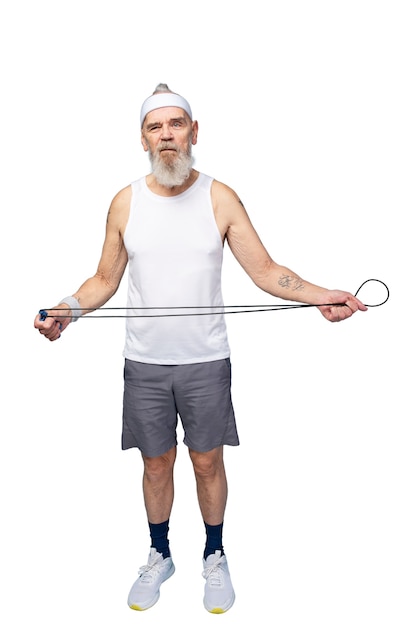 Free PSD portrait of senior man with jumping rope