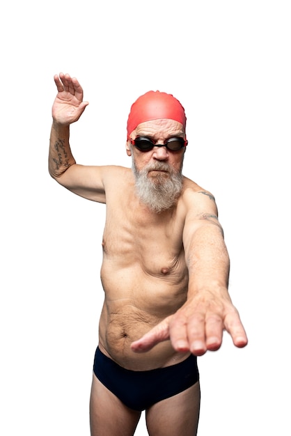 Free PSD portrait of senior man with swimming gear