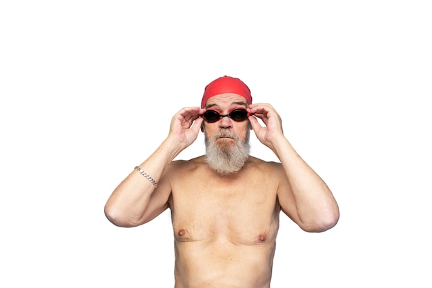 Portrait of senior man with swimming gear