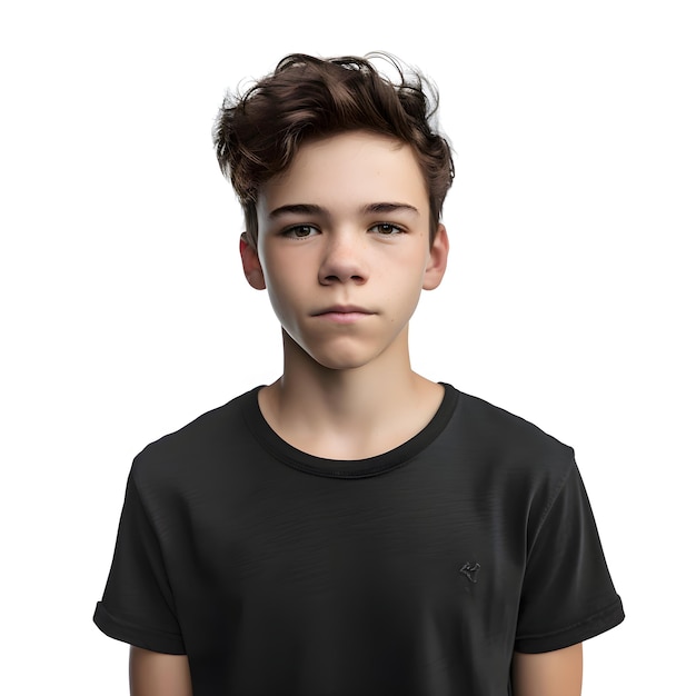Free PSD portrait of a teenage boy in black t shirt isolated on white background