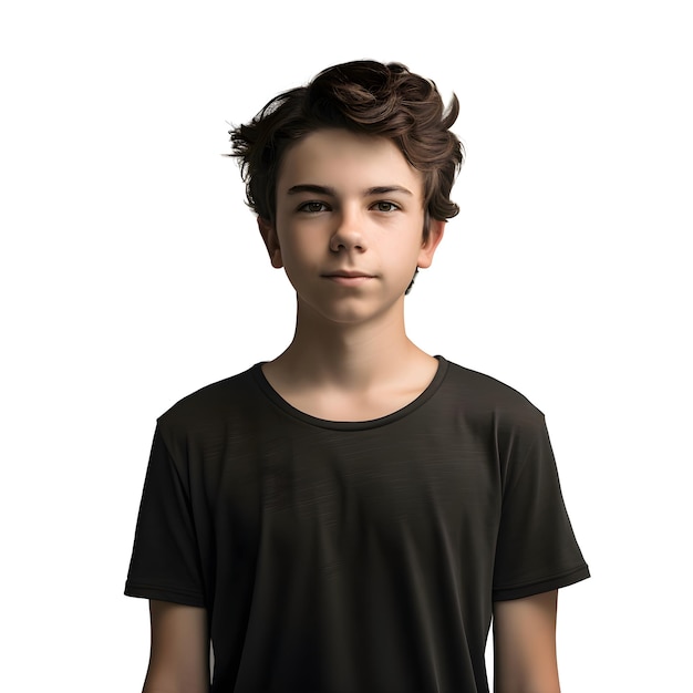 Free PSD portrait of a teenage boy in a black t shirt on a white background