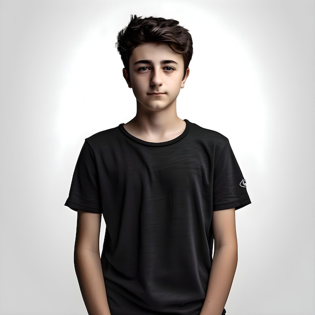 Portrait of a teenage boy in a black t shirt