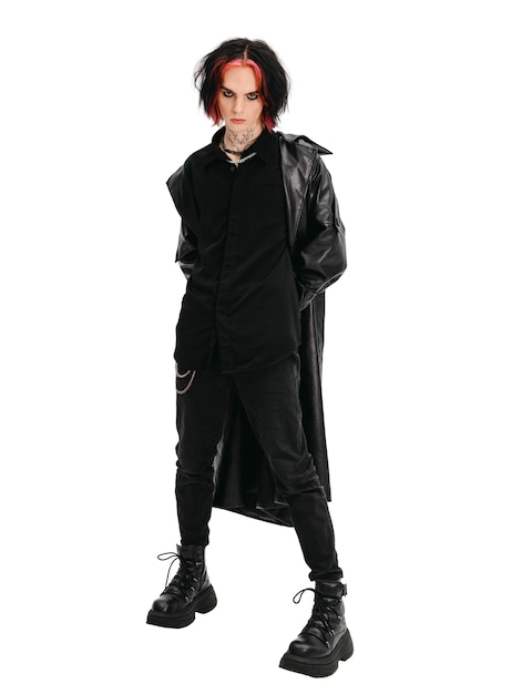 Free PSD portrait of teenager with black clothes in goth style