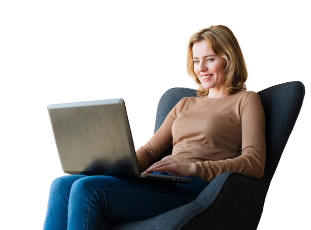 Portrait of woman using laptop computer