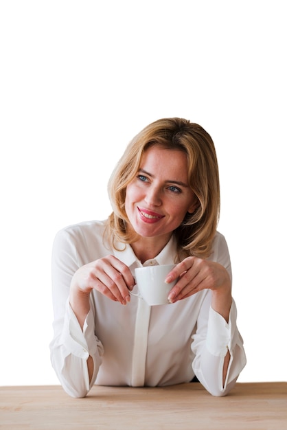 コーヒー カップを持つ女性の肖像画