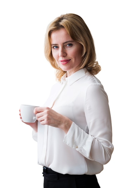 Free PSD portrait of woman with coffee cup