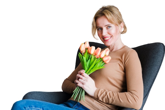 Free PSD portrait of woman with tulip flowers