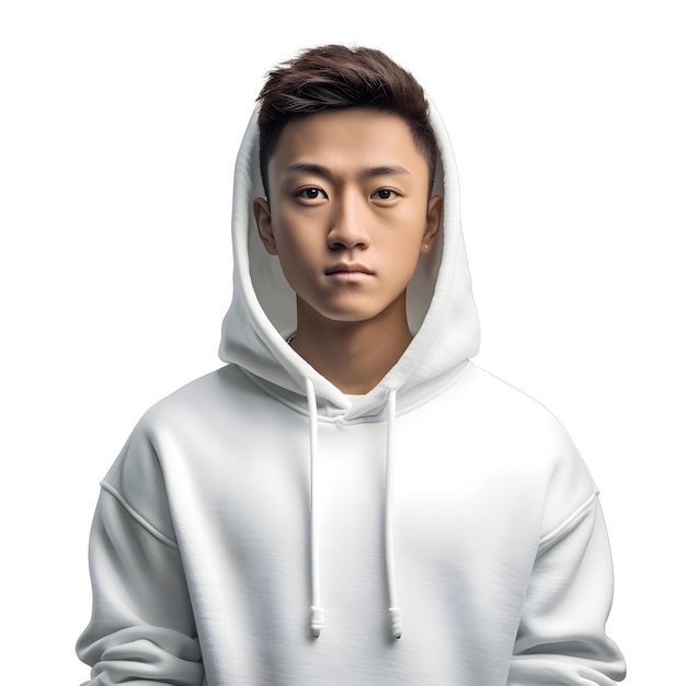 Free PSD portrait of young asian man in white hoodie isolated on white background