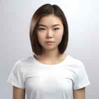 Free PSD portrait of young asian woman in white t shirt