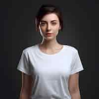 Free PSD portrait of young beautiful woman in white t shirt on dark background