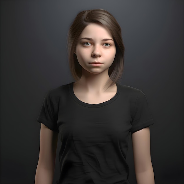 Free PSD portrait of a young girl in a black t shirt on a dark background