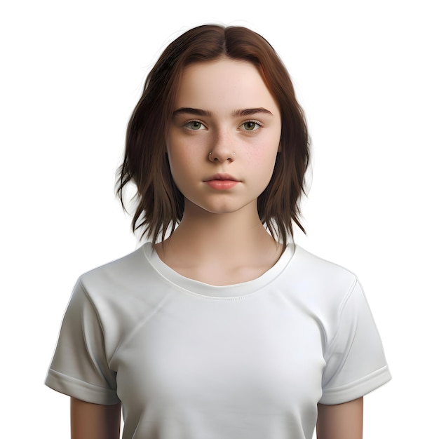 Free PSD portrait of a young girl in a white t shirt