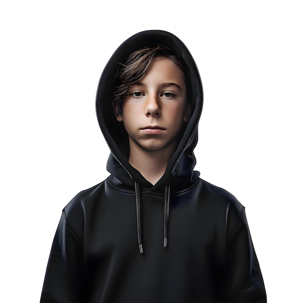 PSD gratuito ritratto di un giovane con un cappuccio nero isolato su uno sfondo bianco