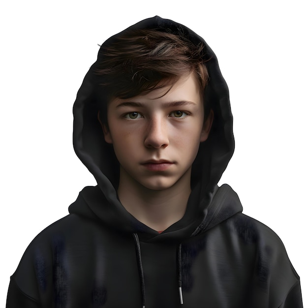 Free PSD portrait of a young man in a black hoodie on a white background