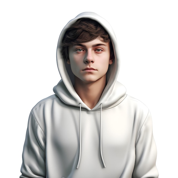 Free PSD Download – Portrait of a Young Man in a White Hoodie on a White Background