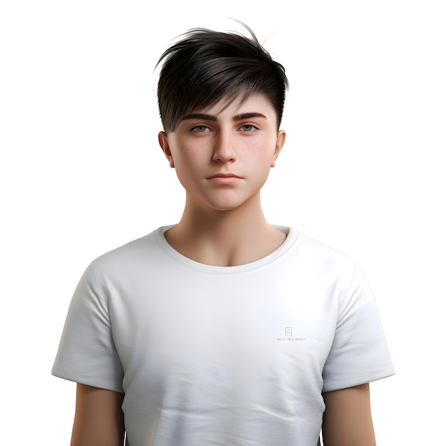 Portrait of a young man in a white t shirt isolated on white background