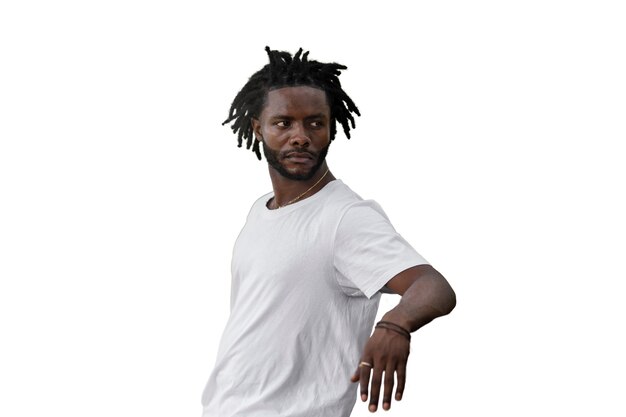 Portrait of young man with afro dreadlocks hairstyle