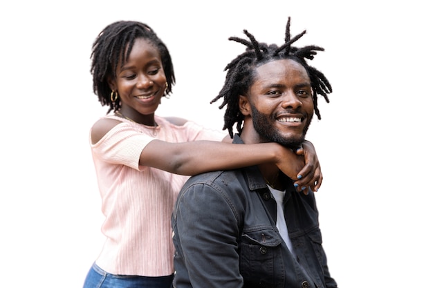 Portrait of young man and woman with afro dreadlocks hairstyle