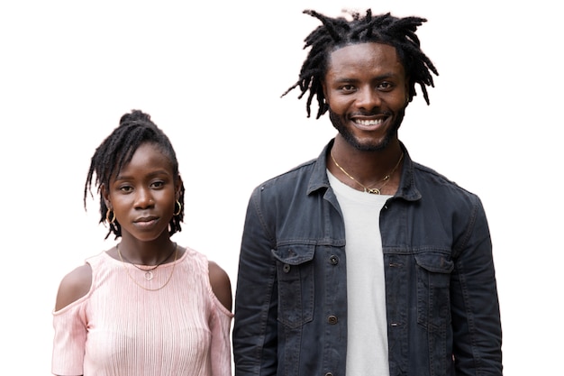 Portrait of young man and woman with afro dreadlocks hairstyle