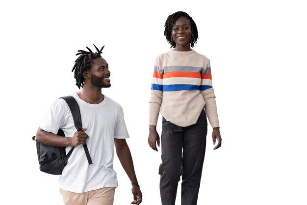 Portrait of young man and woman with afro dreadlocks hairstyle