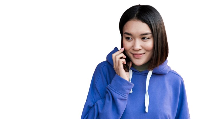 Free PSD portrait of young teenage girl with smartphone