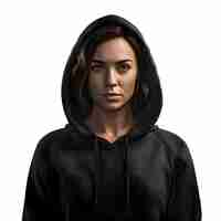 Free PSD portrait of a young woman in a black hoodie on a white background