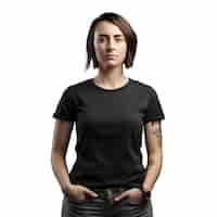 Free PSD portrait of young woman in black t shirt isolated on white background