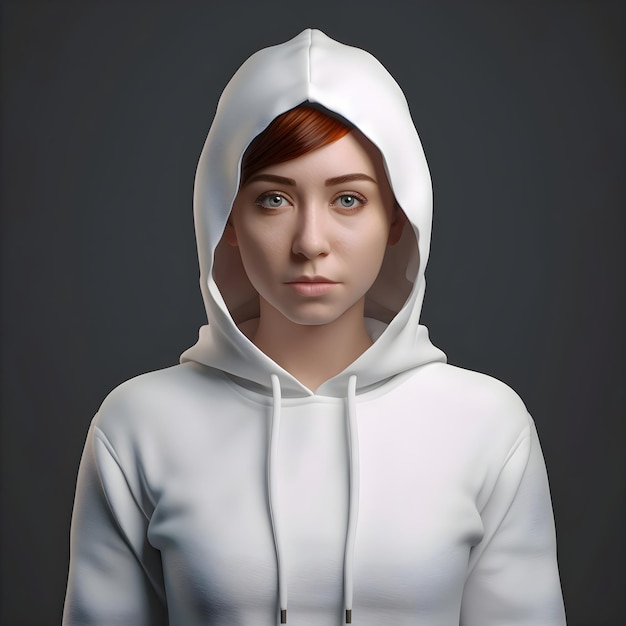 Free PSD portrait of a young woman in a white hoodie 3d rendering