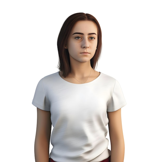 Free PSD portrait of a young woman in a white t shirt on a white background