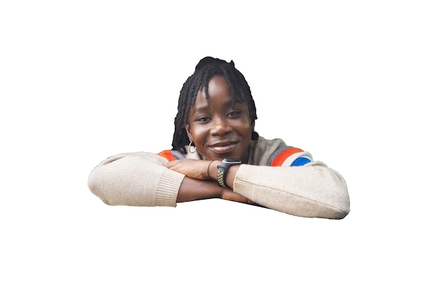 Portrait of young woman with afro dreadlocks hairstyle