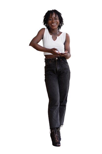 Portrait of young woman with afro dreadlocks hairstyle