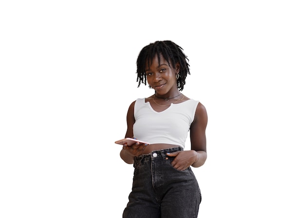 Portrait of young woman with afro dreadlocks hairstyle