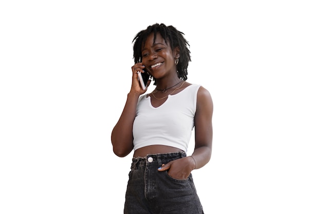 Portrait of young woman with afro dreadlocks hairstyle