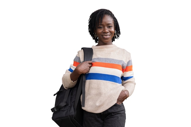 Portrait of young woman with afro dreadlocks hairstyle