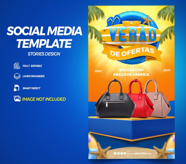 Pos stories summer of offers sales in brazil render 3d template in portuguese for marketing